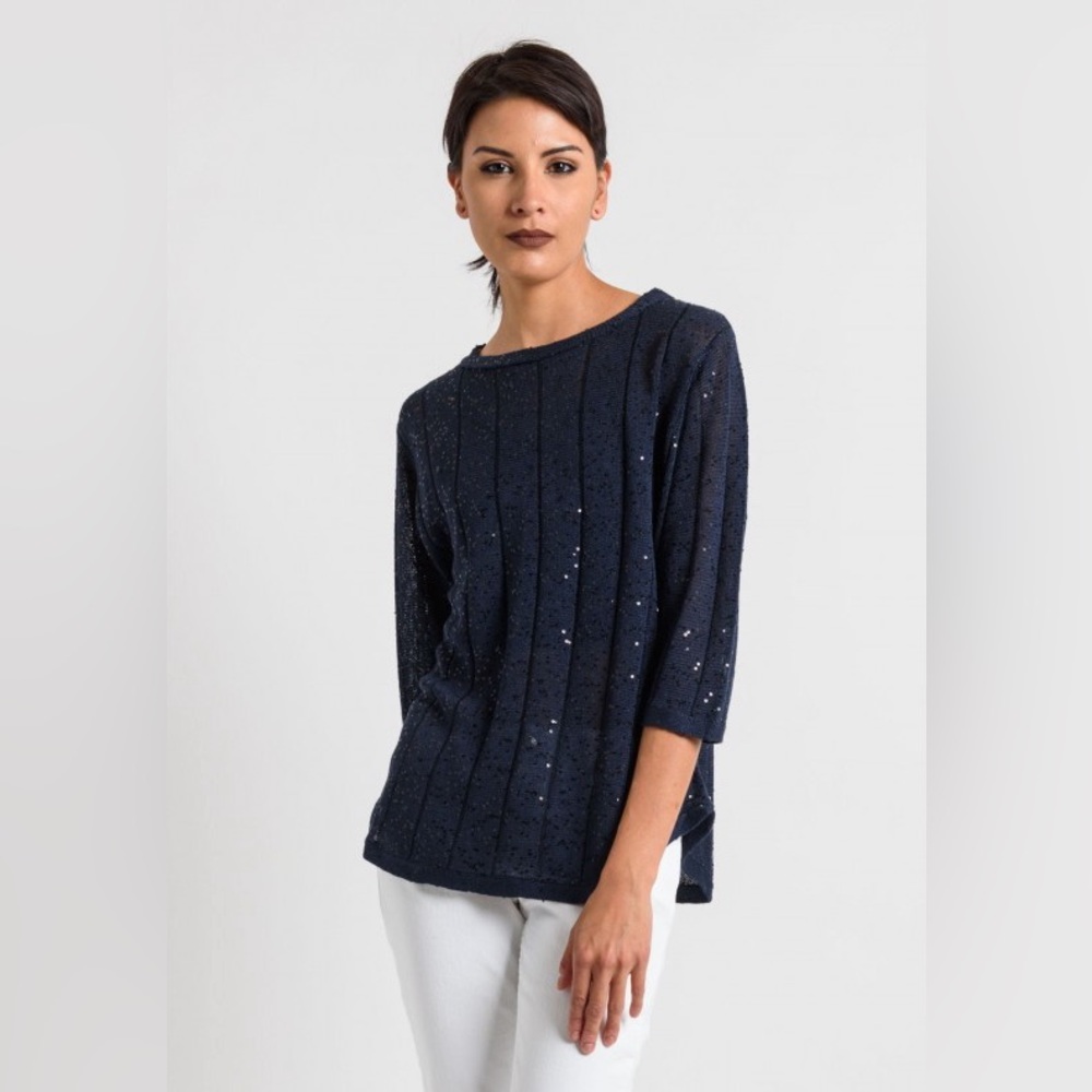 Brunello Cucinelli Linen Silk Sequin Knit Sweater Top